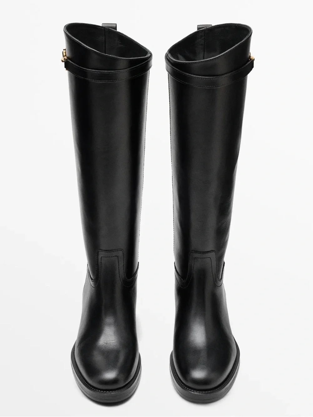 Black Leather Knee-High Riding Boots with Gold Accent leather